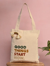 Load image into Gallery viewer, Kanyoga - Statement "GOOD THINGS START NOW' Embroidered Women's Stylish Tote Bag