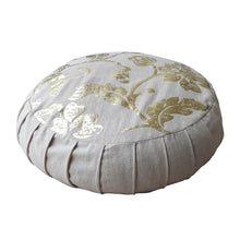 Load image into Gallery viewer, Meditation Cushion Zafu With Buckwheat Hulls Filled - Gold Foil Print - Beige
