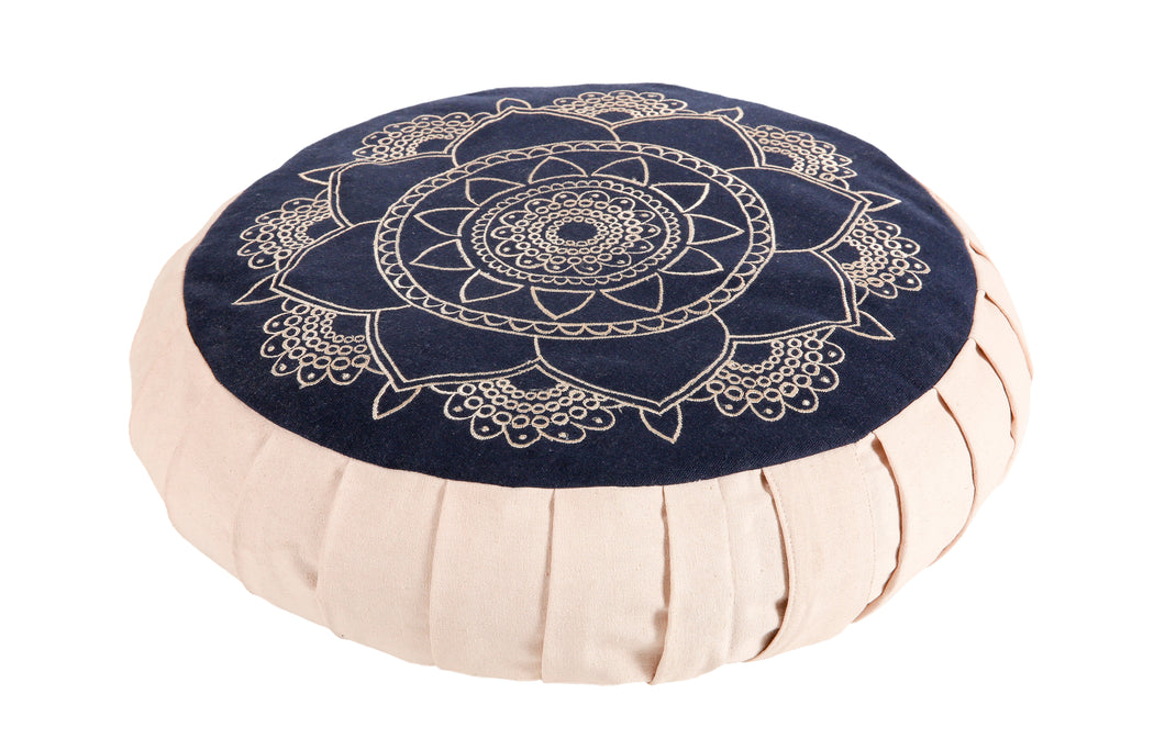 Meditation Cushion Zafu With Buckwheat Hulls Filled - Mandala Geometric Embroidered