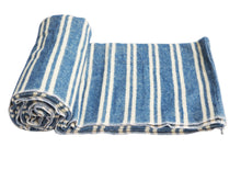 Load image into Gallery viewer, Yoga Blanket - Natural Cotton - Blue & White Stripes
