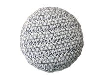 Load image into Gallery viewer, Meditation Cushion Zafu With Buckwheat Hulls Filled - Geometric Print - Royal Blue & White