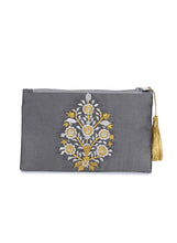 Load image into Gallery viewer, Kanyoga Embroidered Satin Pouch With Tassel Attached For Women