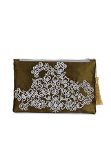 Load image into Gallery viewer, Kanyoga Embroidered Satin Pouch With Tassel Attached For Women