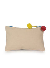 Load image into Gallery viewer, Kanyoga Cotton Canvas Pouch With Contrast Blue Zip & Dual Bright Disty Pom-Pom For Women