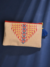 Load image into Gallery viewer, Kanyoga - Geometric Embroidery Pouch with Tassel