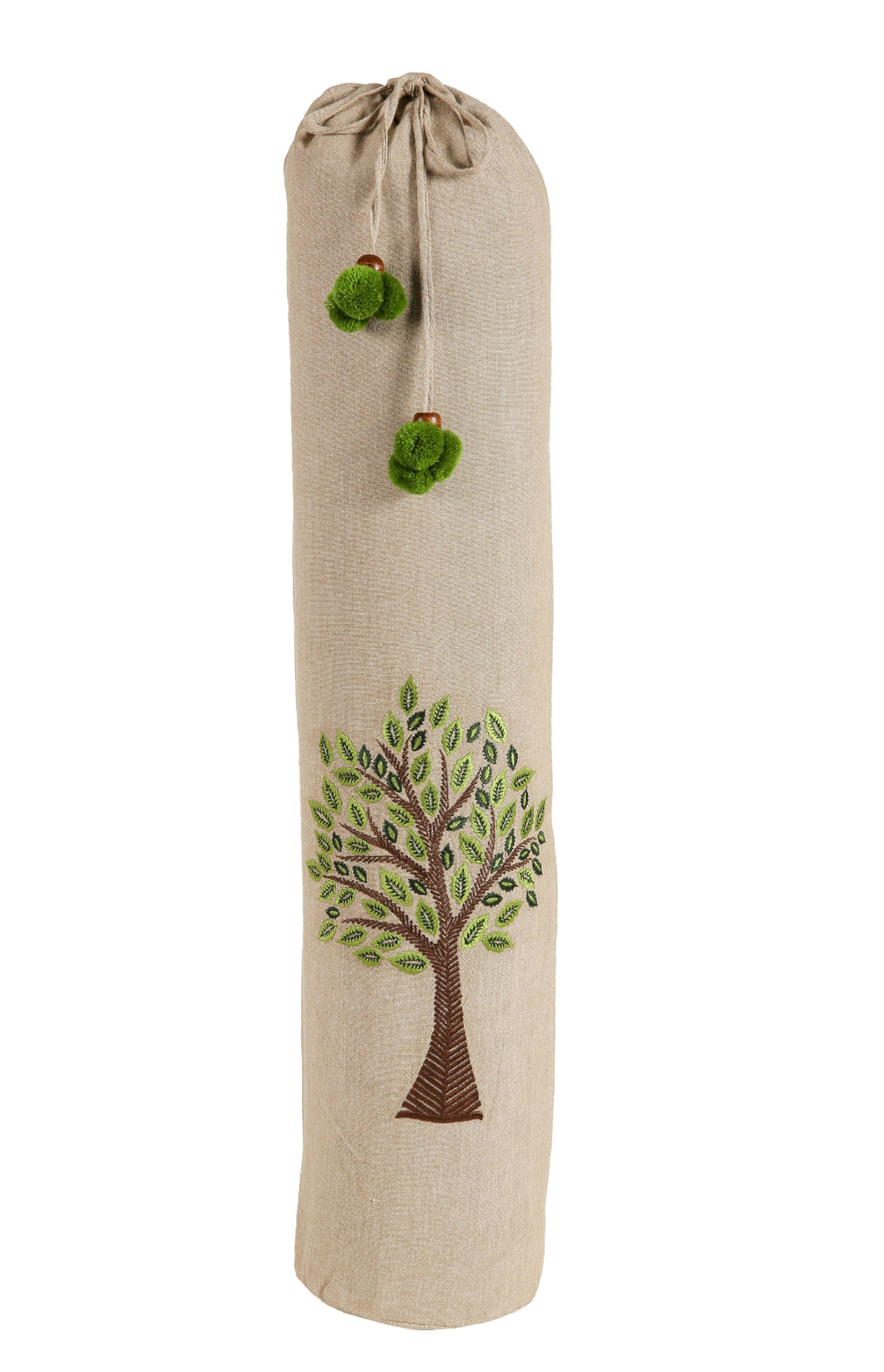 Yoga Mat Bag - Tree of Life Embroidered -  Beige & Dark Green
