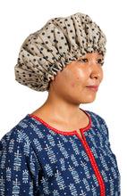 Load image into Gallery viewer, Shower Cap - Polka Dot Print - Beige & Blue