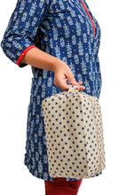 Load image into Gallery viewer, Utility/Cosmetic Pouch Bag - Polka Dot Print - Beige & Blue