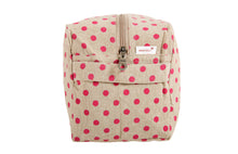 Load image into Gallery viewer, Utility/Cosmetic Pouch Bag - Polka Dot Print - Beige & Magenta