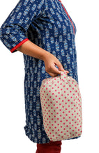 Load image into Gallery viewer, Utility/Cosmetic Pouch Bag - Polka Dot Print - Beige & Magenta