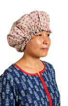 Load image into Gallery viewer, Shower Cap - Polka Dot Print - Beige & Magenta