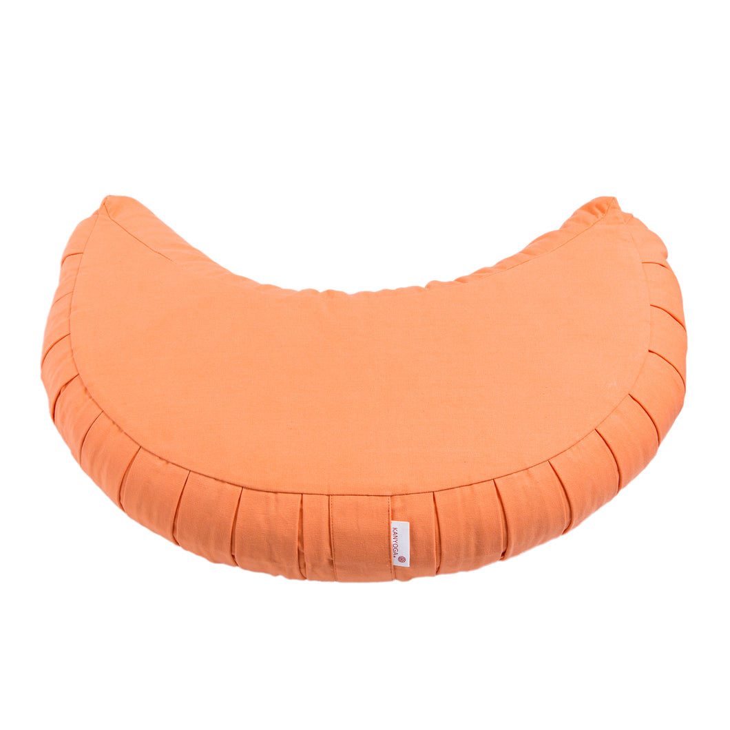 Meditation Cushion Crescent Shaped Zafu Filled With Buckwheat Hulls - Rust Orange