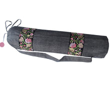 Load image into Gallery viewer, Yoga Mat Bag with Multicolor Embroidered Border - Charcoal Grey