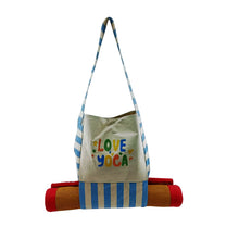 Load image into Gallery viewer, "LOVE YOGA" Embroidered with stripe print Cotton Tote Bag With Bottom Mat Holder - Multi color