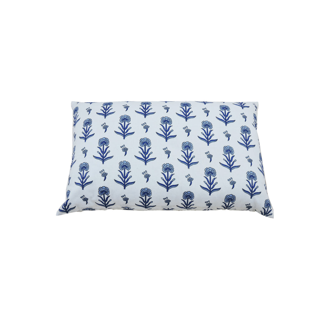 Buckwheat Hulls Filled Relaxing Pillow - Floral Buta Printed  - Blue & White