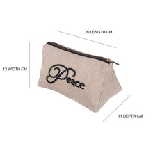 Load image into Gallery viewer, Utility/Cosmetic Pouch Bag - "Peace" embroidered - Beige