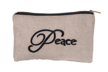 Load image into Gallery viewer, Utility/Cosmetic Pouch Bag - "Peace" embroidered - Beige