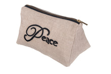 Load image into Gallery viewer, Utility/Cosmetic Pouch Bag - "Peace" embroidered - Beige