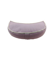 Load image into Gallery viewer, Meditation Cushion Crescent Shaped Zafu Filled With Buckwheat Hulls - Solid Lilac Crescent Cushion with Piping
