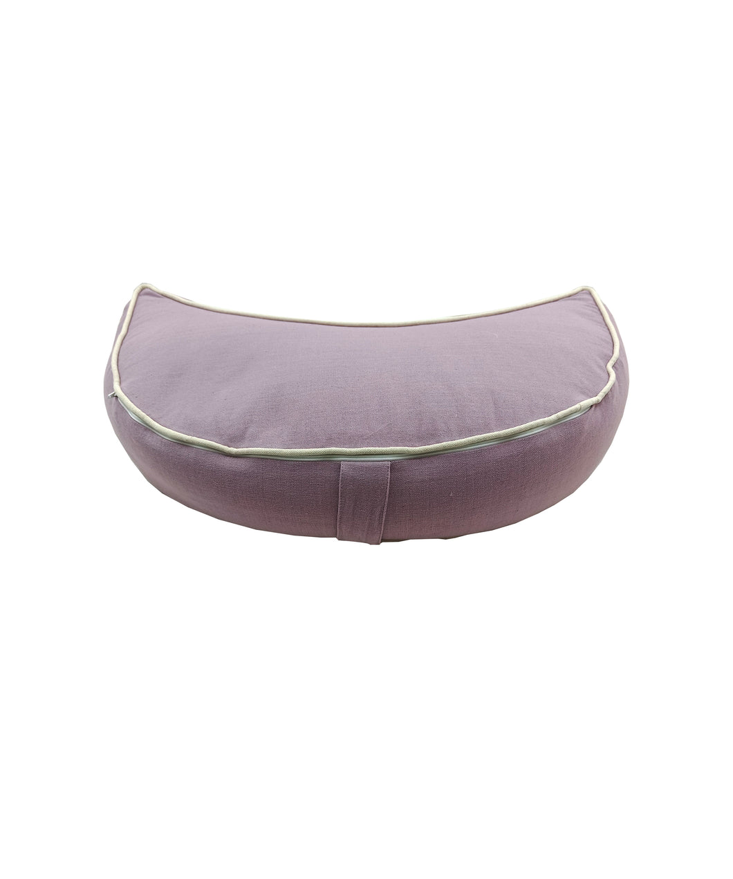 Meditation Cushion Crescent Shaped Zafu Filled With Buckwheat Hulls - Solid Lilac Crescent Cushion with Piping