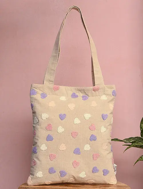 Kanyoga - Heart Shape Aari Embroidered Women's Stylish Tote Bag