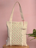 Kanyoga - Jaal Pattern Floral Embroidered Reversible Women's Stylish Tote Bag