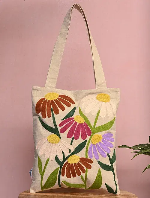Kanyoga - Multi Floral Embroidered Women's Stylish Tote Bag