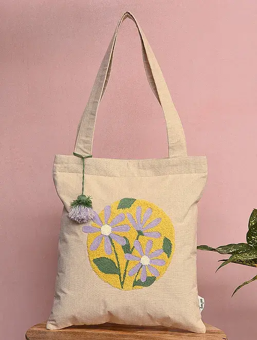 Kanyoga - Circular Floral Embroidered Women's Stylish Tote Bag