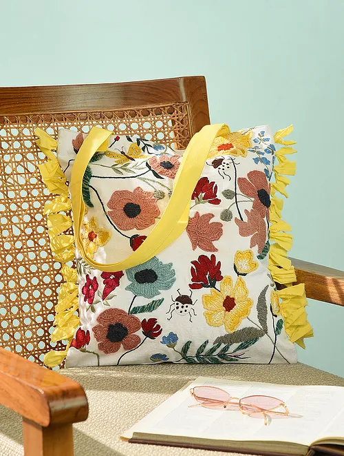 Kanyoga - Sunshine Bloom Embroidered Women's Stylish Tote Bag
