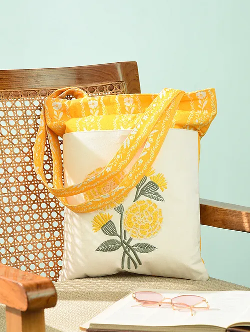 Kanyoga - Dazzling Marigold Embroidered Women's Stylish Tote Bag