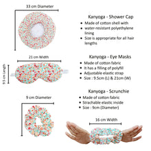Load image into Gallery viewer, KANYOGA - SHOWER CAP, SCRUNCHIE &amp; EYE MASK - FLORAL PRINT - SET OF 3
