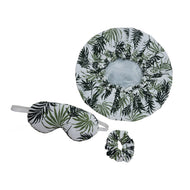 KANYOGA - SHOWER CAP, SCRUNCHIE & EYE MASK - PALM LEAF PRINT - SET OF 3