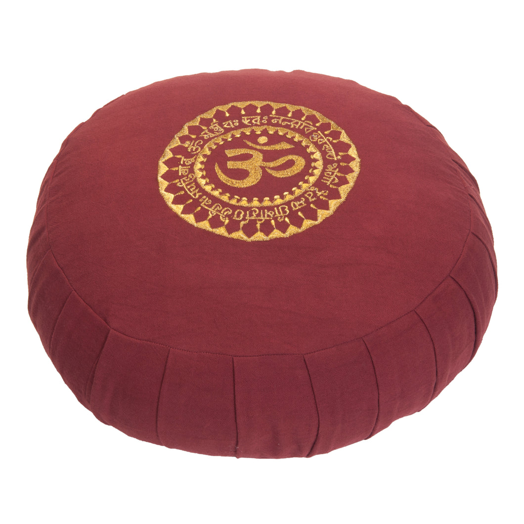 Meditation Cushion Zafu With Buckwheat Hulls Filled - Om Embroidered - Berry