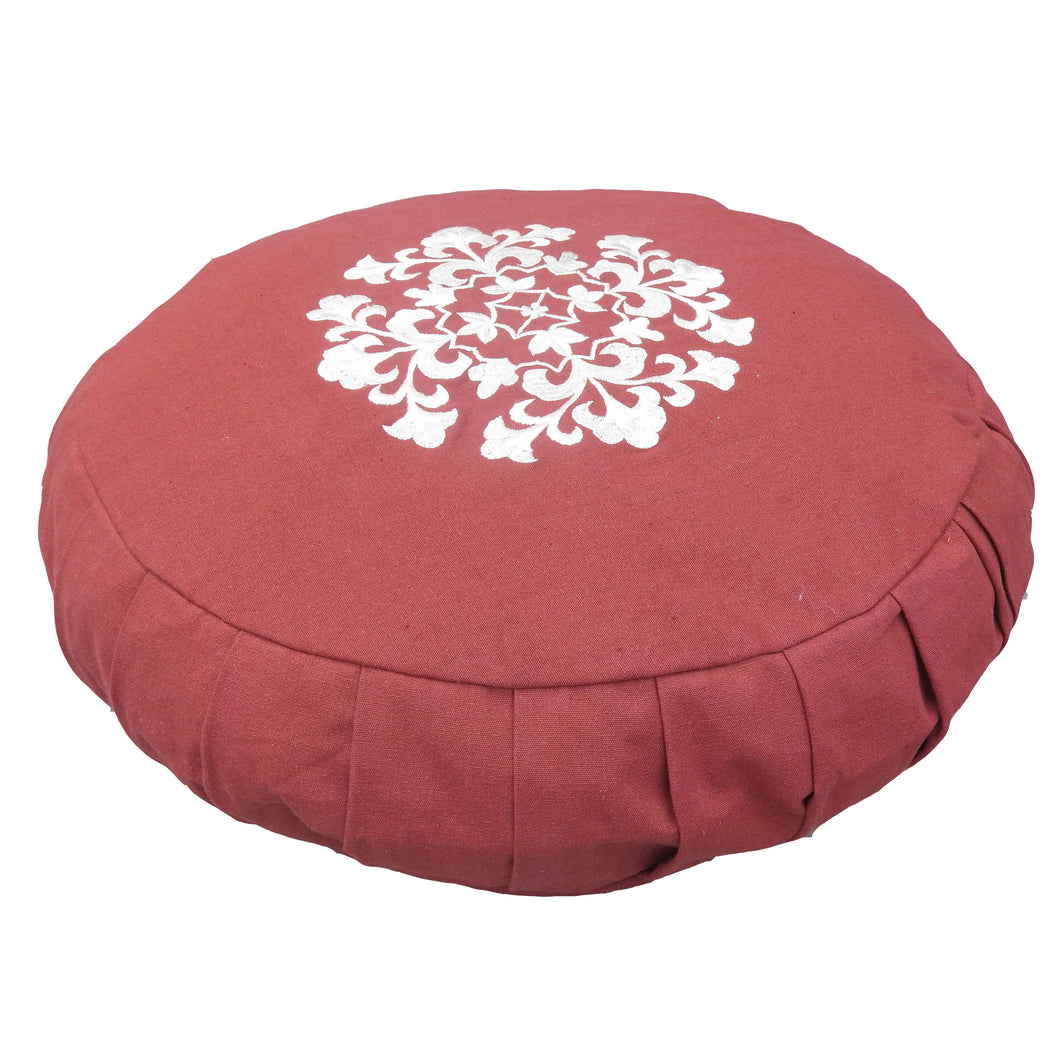 Meditation Cushion Zafu With Buckwheat Hulls Filled - Mandala embroidered - Berry