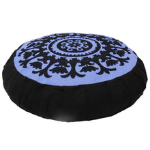 Load image into Gallery viewer, Meditation Cushion Zafu With Buckwheat Hulls Filled - Mandala Print - Black &amp; Lilac
