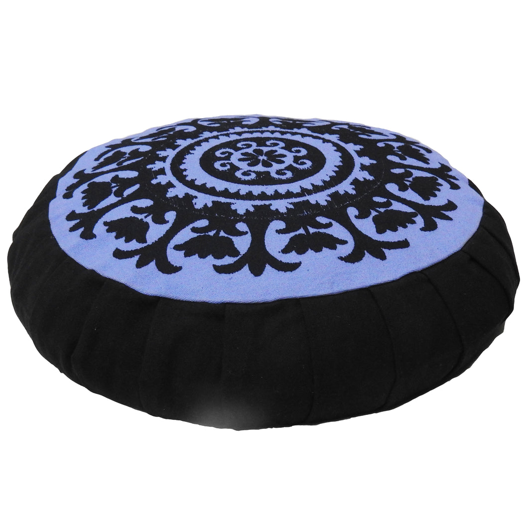 Meditation Cushion Zafu With Buckwheat Hulls Filled - Mandala Print - Black & Lilac
