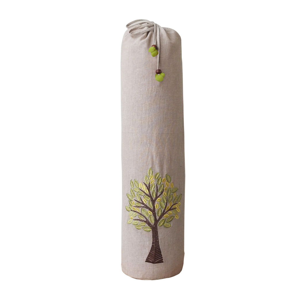 Yoga Mat Bag - Tree Of Life Embroidered  - Beige & Light Green