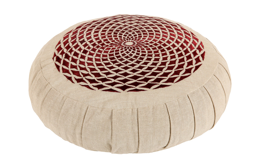 Meditation Cushion Zafu With Buckwheat Hulls Filled - Mandala Illusion Embroidered
