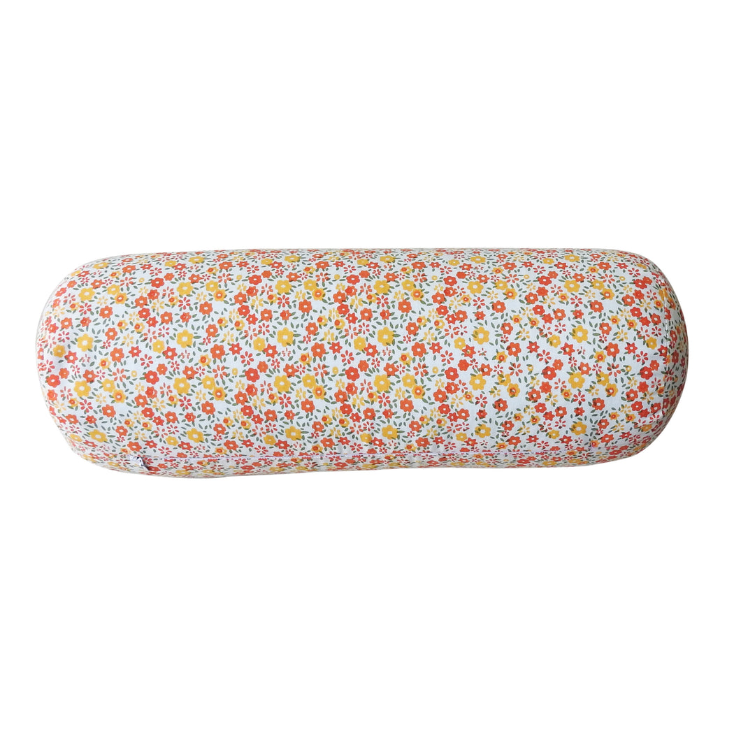 Bolster With Buckwheat Hulls Filled - Floral Print - Red & Orange