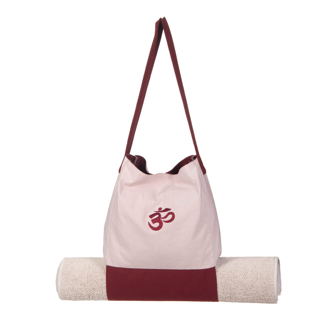 Yoga Mat Holder - Om Embroidered Cotton Bag - Ivory & Maroon