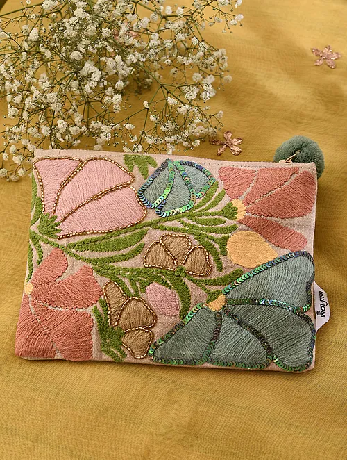 Kanyoga - Multi color decorative embroidered pouch with sequence and bead work