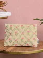Load image into Gallery viewer, Kanyoga - Jaal pattern floral embroidered pouch with touch of zari
