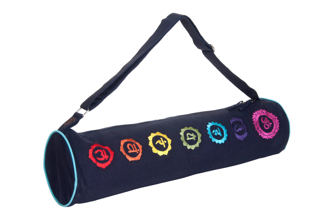 Yoga Mat Bag with Seven Colorful Chakra Embroidered - Dark Blue