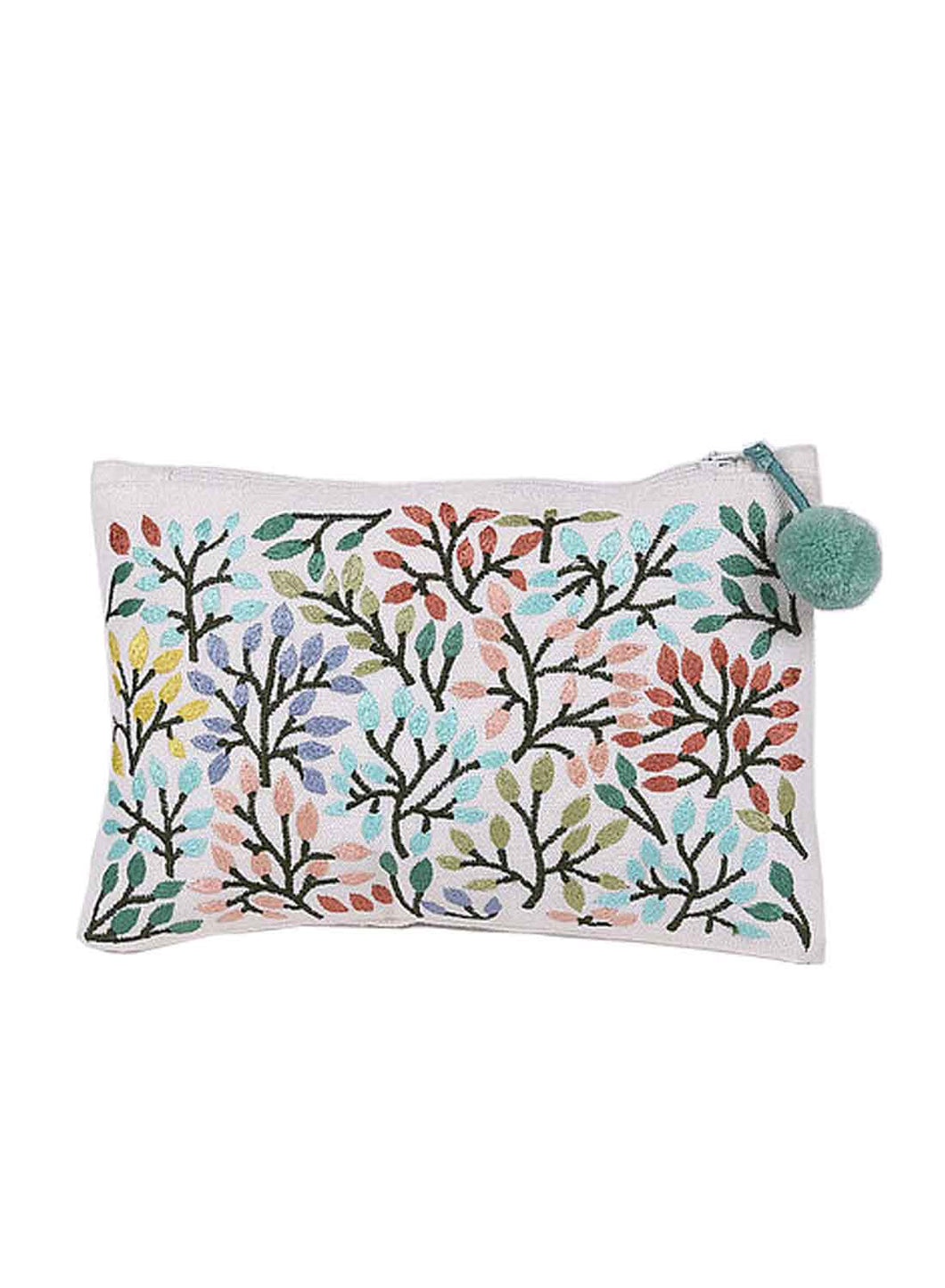 Kanyoga Spring Glow Embroidery Cotton Pouch With Pom Pom Attached For Women