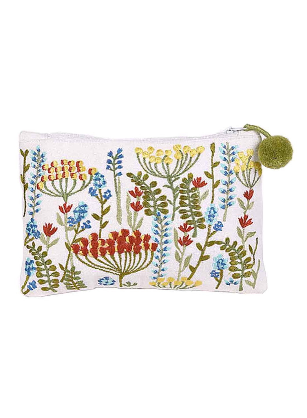 Kanyoga Spring Moon Embroidery Cotton Pouch With Pom Pom Attached For Women