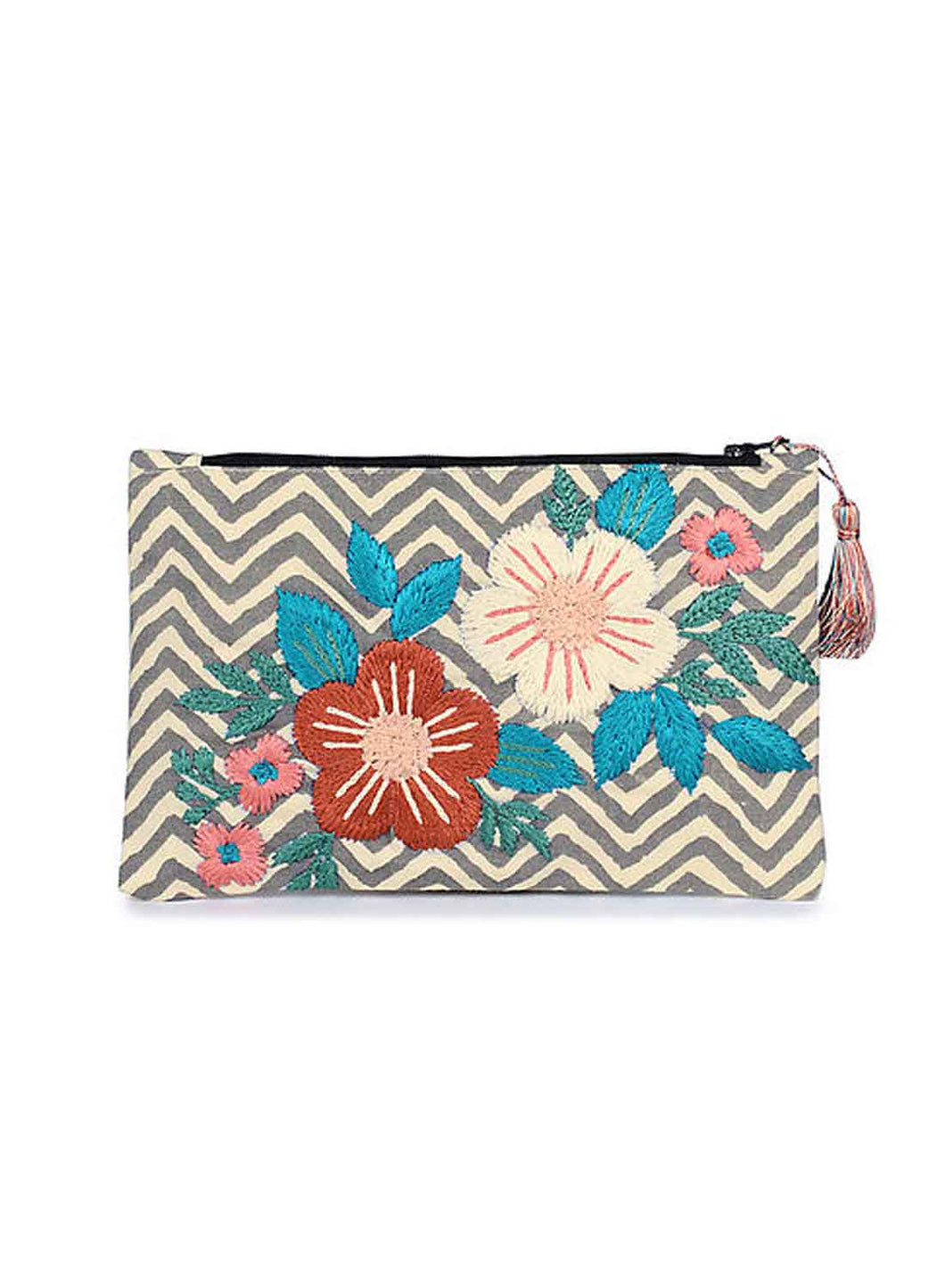 Kanyoga Embroidered & Printed Cotton Pouch With Tassel Attached For Women