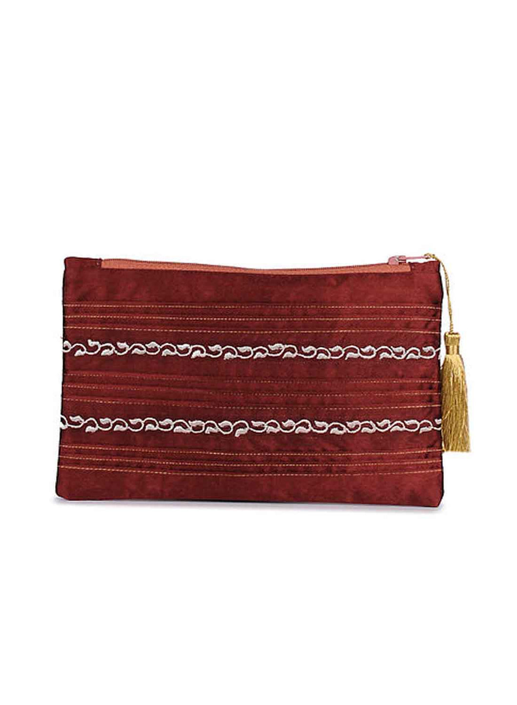 Kanyoga Embroidered Satin Pouch With Tassel Attached For Women