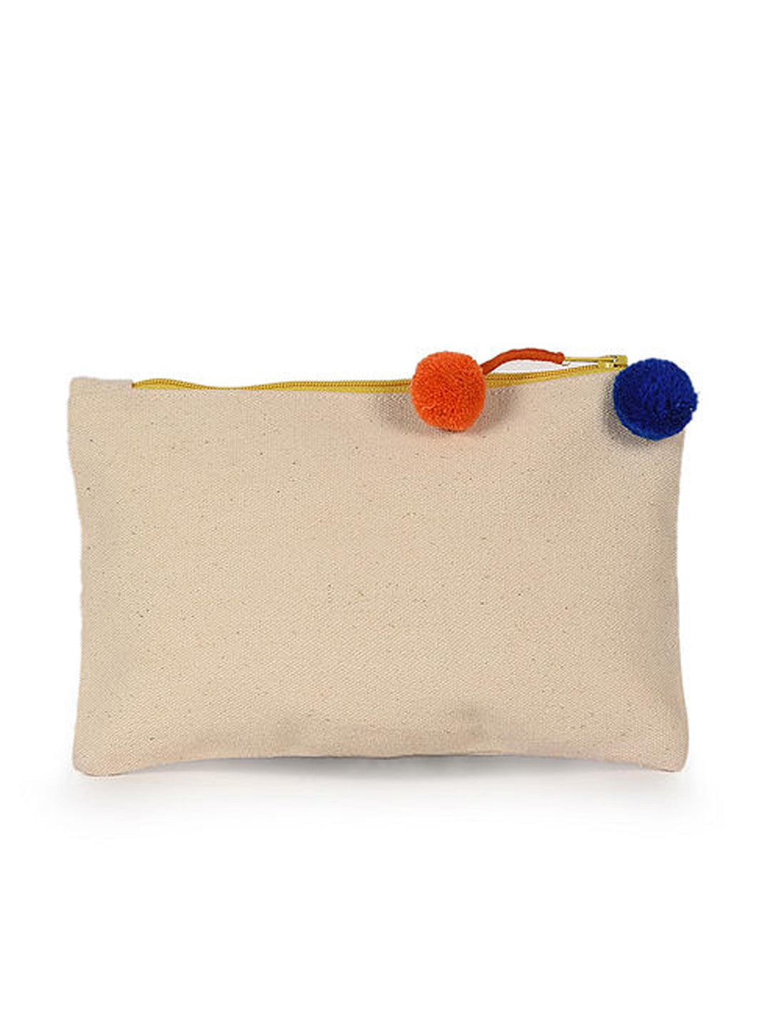 Kanyoga Cotton Canvas Pouch With Contrast Bright Yellow Zip & Dual Bright Disty Pom-Pom For Women