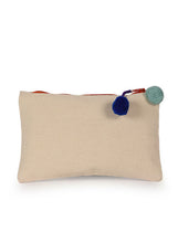 Load image into Gallery viewer, Kanyoga Cotton Canvas Pouch With Contrast Orange Zip &amp; Dual Bright Disty Pom-Pom For Women
