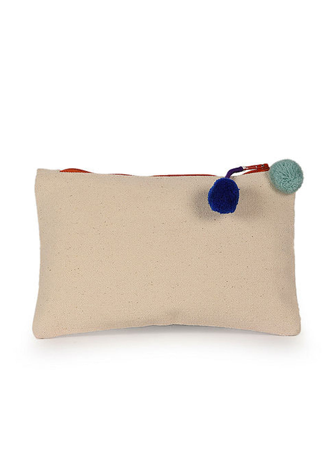 Kanyoga Cotton Canvas Pouch With Contrast Orange Zip & Dual Bright Disty Pom-Pom For Women